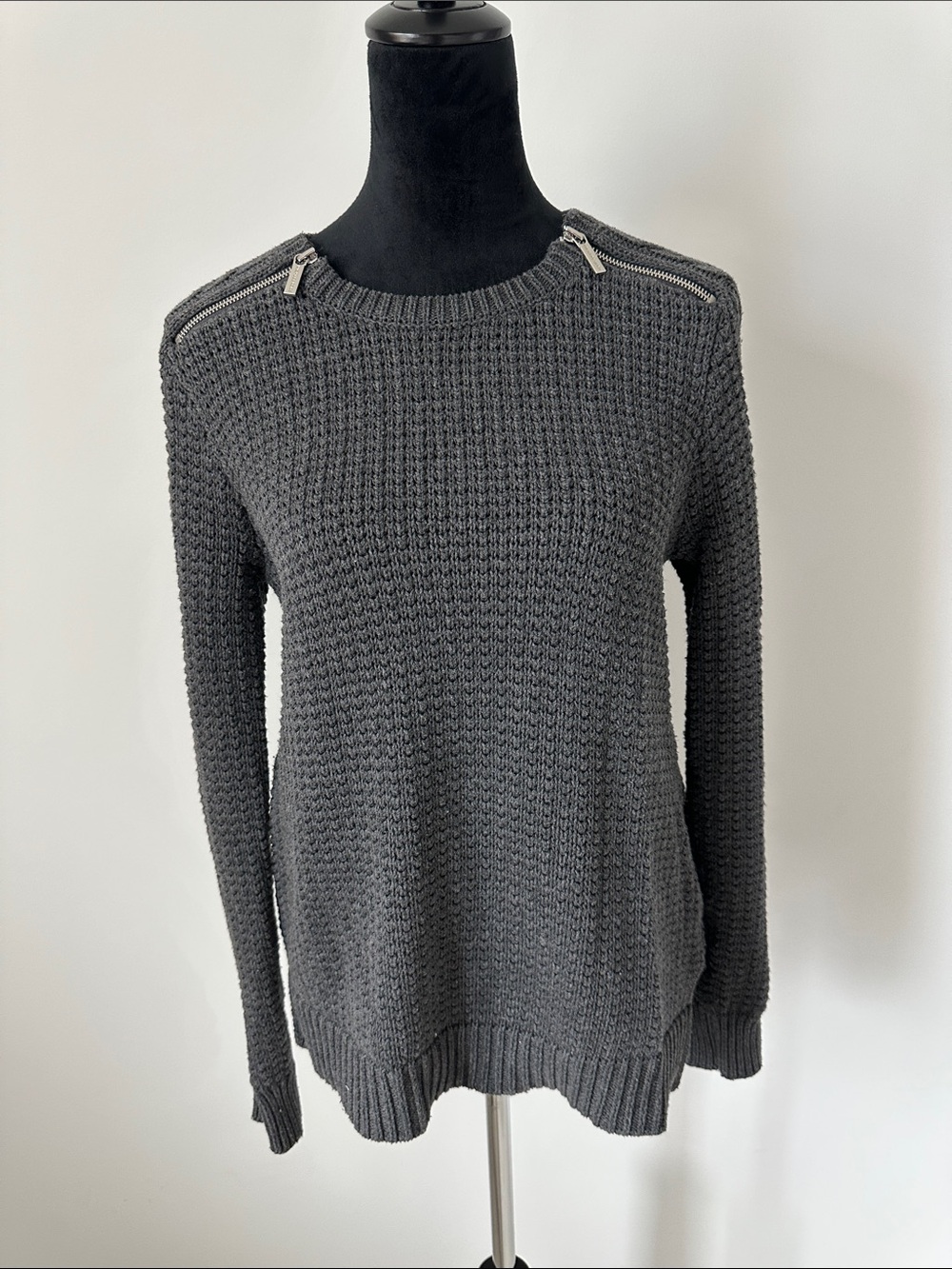 Michael Kors Dark Gray Zip-Shoulder Women's Sweater